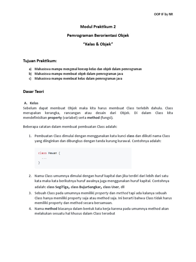 Kelas dan Objek dalam Pemrograman Java | PDF