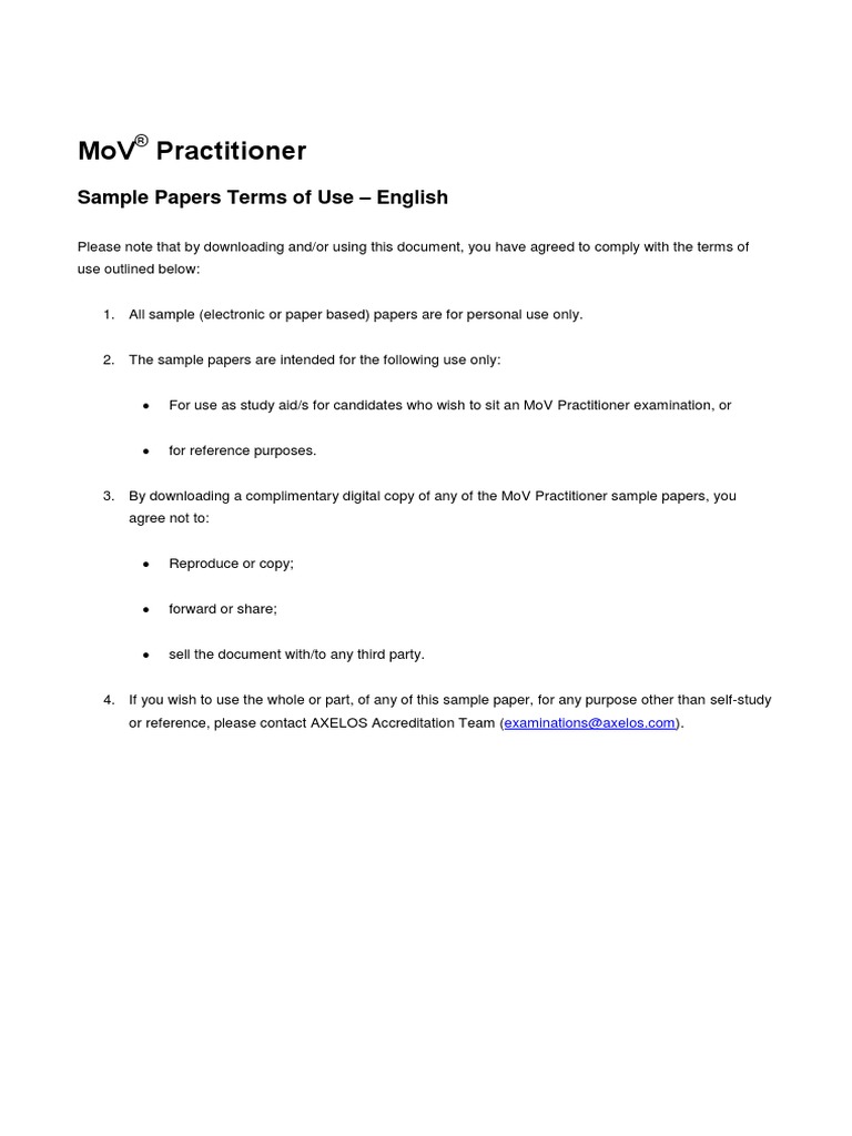 MX01 MoV Practitioner Sample Papers v1.7 | PDF | Chief Executive ...