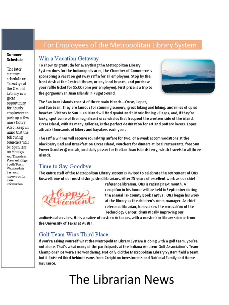 Metropolitan Library System Employee Updates | PDF | Travel | Art