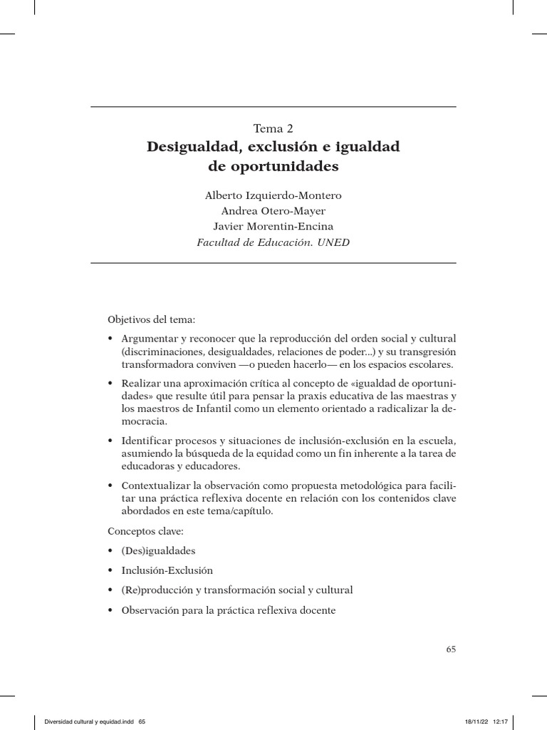 Equidad e Inclusión en la Educación Infantil | PDF | Desigualdad social ...