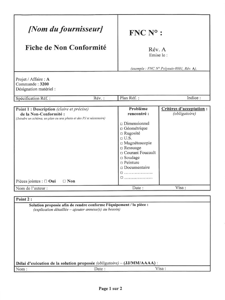 Fiche de Non Conformite - FR | PDF