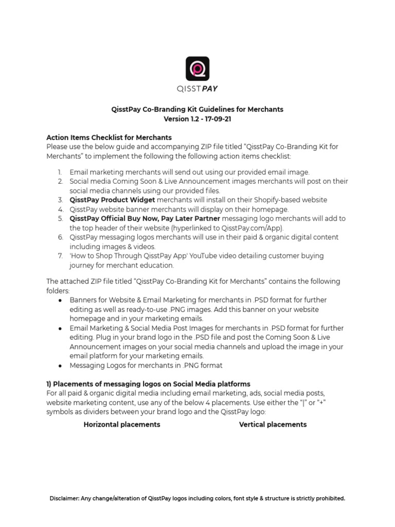 QisstPay CoBranding Kit Guidelines For Merchants PDF