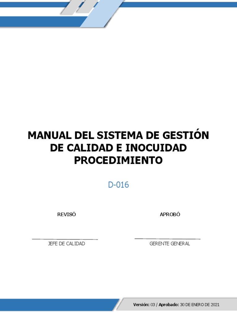 Manual Del Sistema de Gestión de Calidad E Inocuidad Procedimiento ...