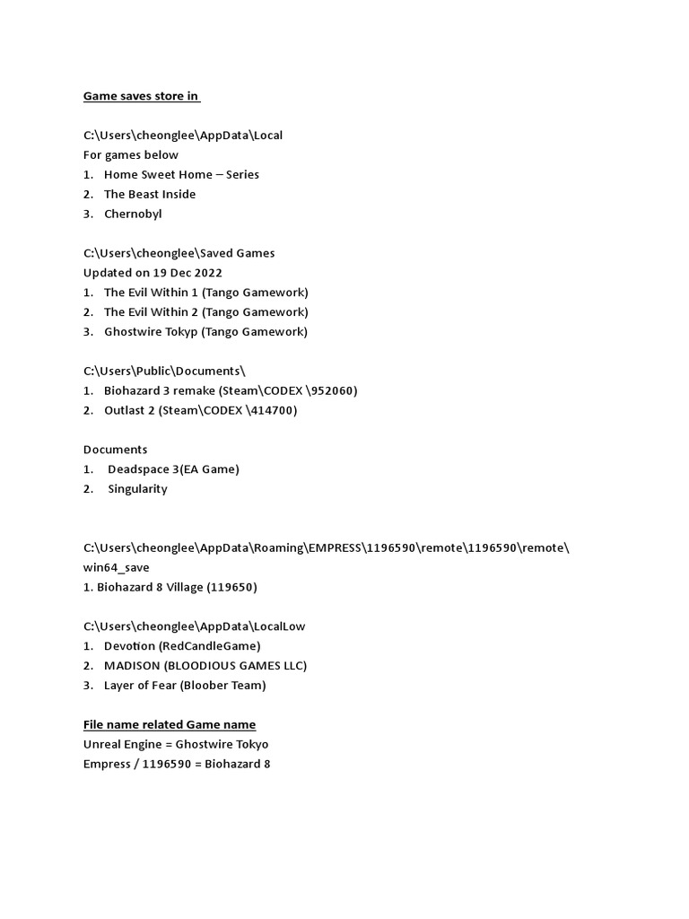 Game Save Locations for PC Titles | PDF | Games & Activities | Computers