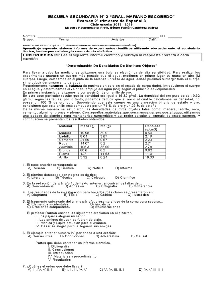 Ex Trim 2 ESPAÑOL 3 SIN CLAVE PDF Don Quijote Oración (Lingüística)