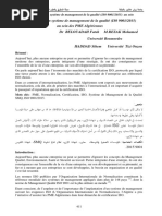 Implantation D'un Système de Management de La Qualité (IS0 9001 - 2015) Au Sein Des PME Algériennes