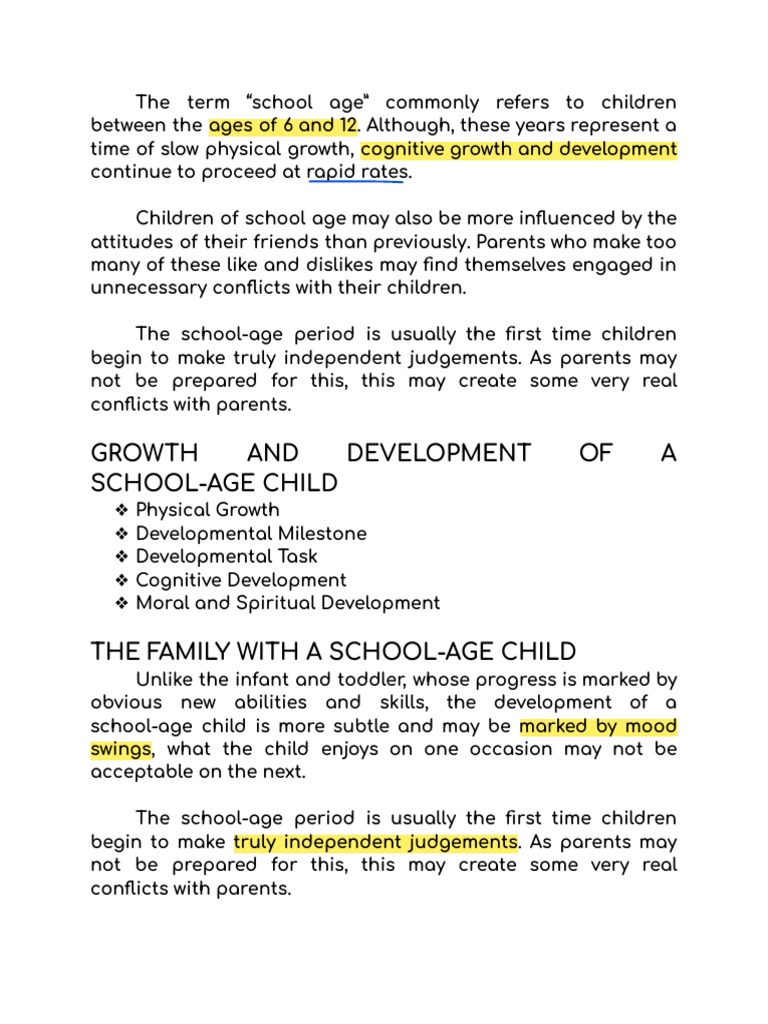 Growth and Development in School-Age Kids | PDF | Child Development ...