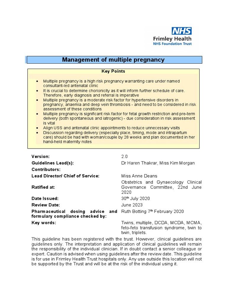 Multiple Pregnancy Guideline Download Free PDF Childbirth Pregnancy
