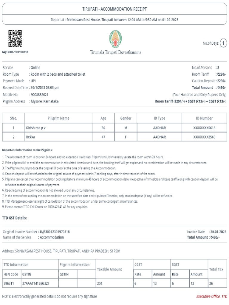 Accommodation Receipt | PDF