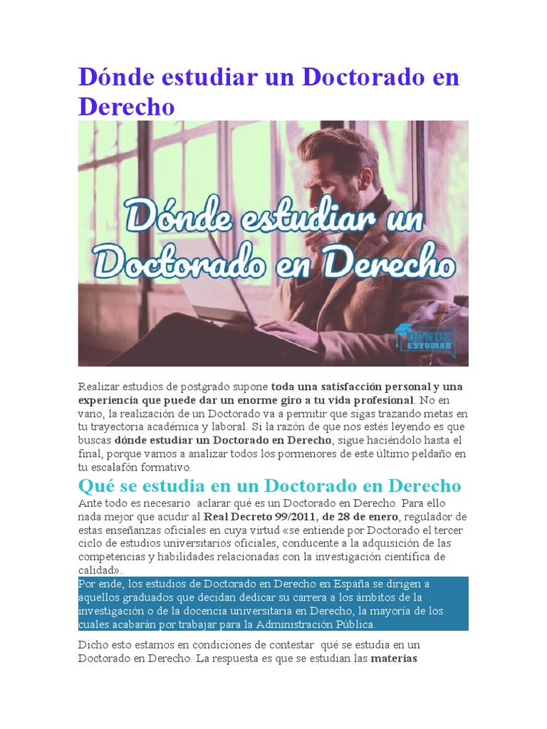 Dónde Estudiar Un Doctorado en Derecho | PDF | Doctorado | Academia