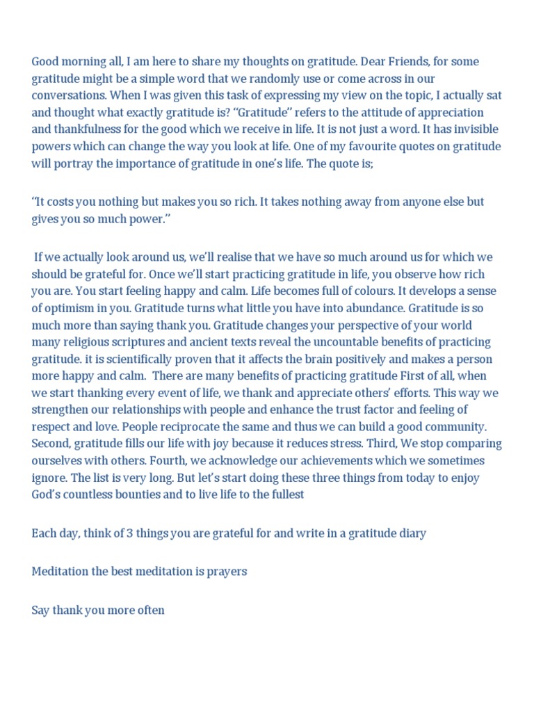 Gratitude speech pdf