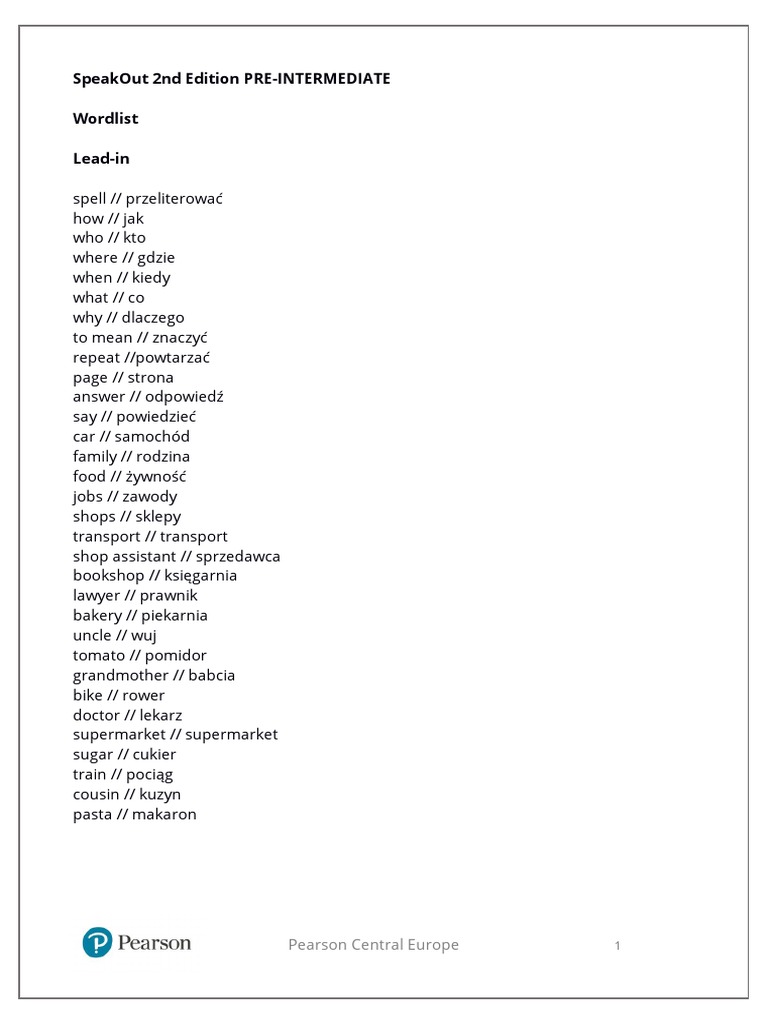 Speakout PRE-INTERMEDIATE Wordlist | PDF