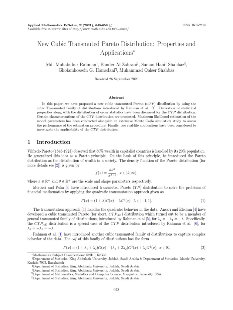 New Cubic Transmuted Pareto Distribution - Properties and Applications ...