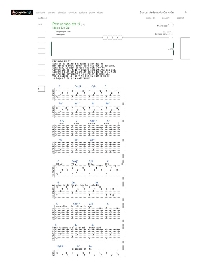 PENSANDO EN TI, Mago de Oz Tablatura PDF