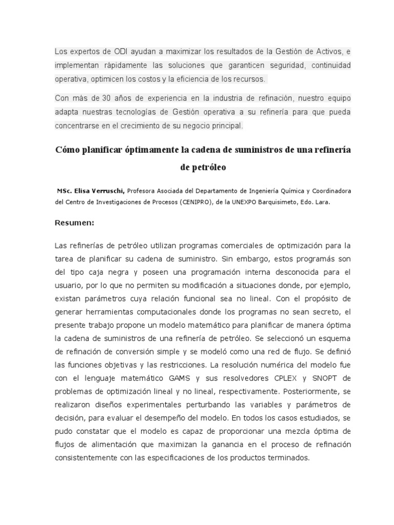Optimización de la Cadena de Suministro en Refinerías | PDF | Química ...