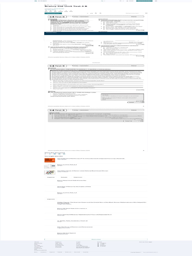 Brainy Kl6 Unit Test 4 B - PDF - Organisms | PDF