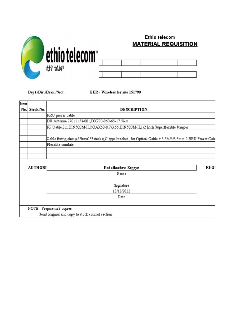 Material Requisition: Region Code Works Order No | PDF