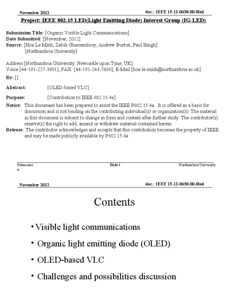 Organic LED for Visible Light Communications | PDF | Oled | Light ...