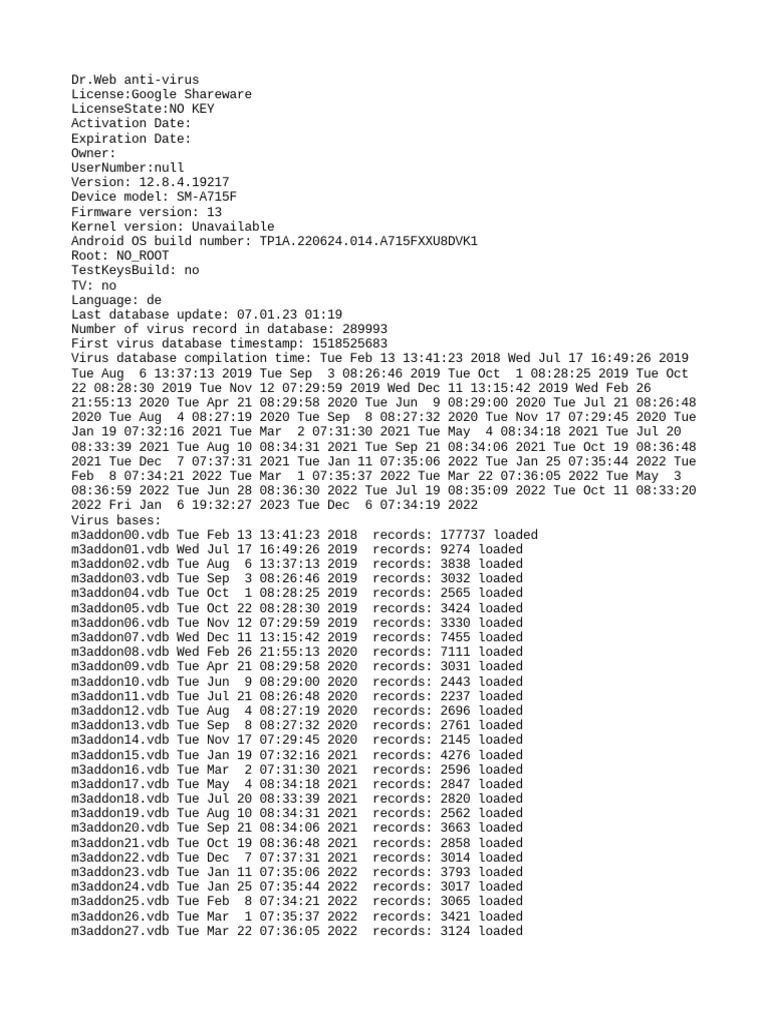 Configuration and status report for dr web anti virus software pdf
