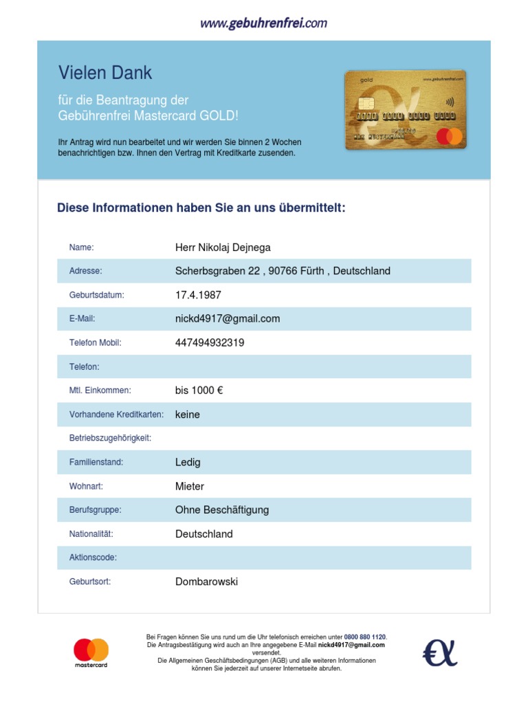 Gebührenfrei Mastercard GOLD - Zusammenfassung | PDF
