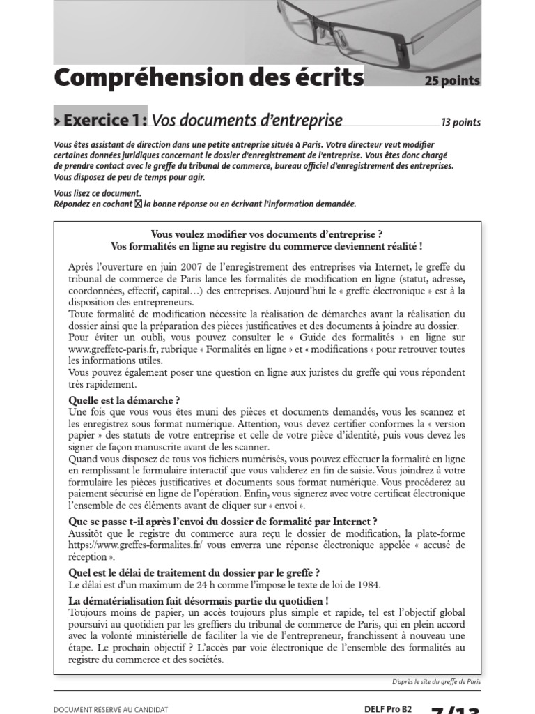 Delf Pro b2 Comprehension Des Ecrits Exercice 1  Médicament  Paris