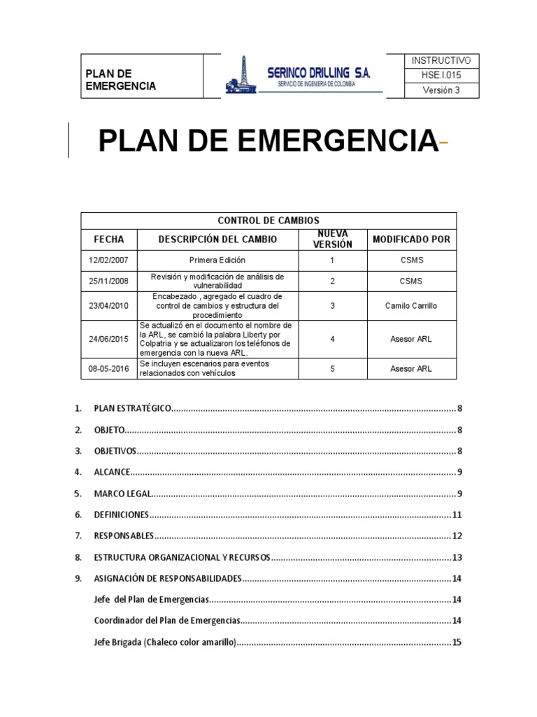 HSE.F.015 - Plan de Emergencias | PDF | Primeros auxilios | Defensa Civil