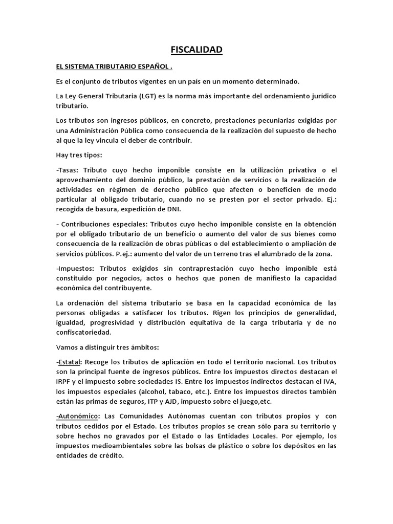 Sistema Tributario Español: Impuestos y Clases | PDF | Derecho