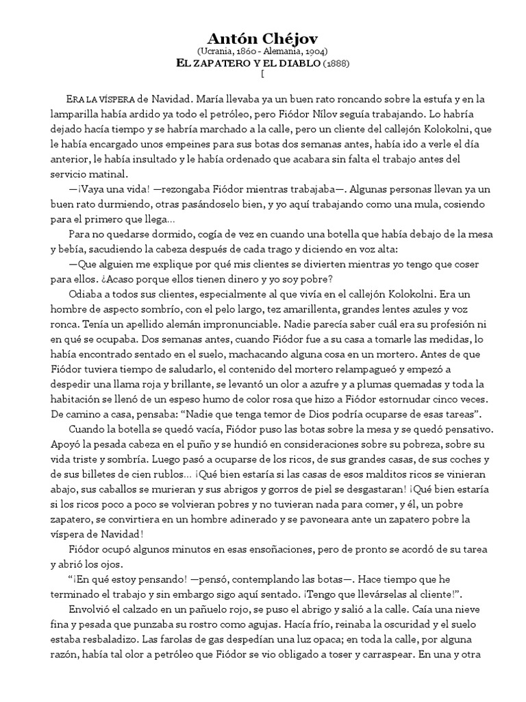 El zapatero y el diablo: Resumen y análisis | PDF | Novela negra ...