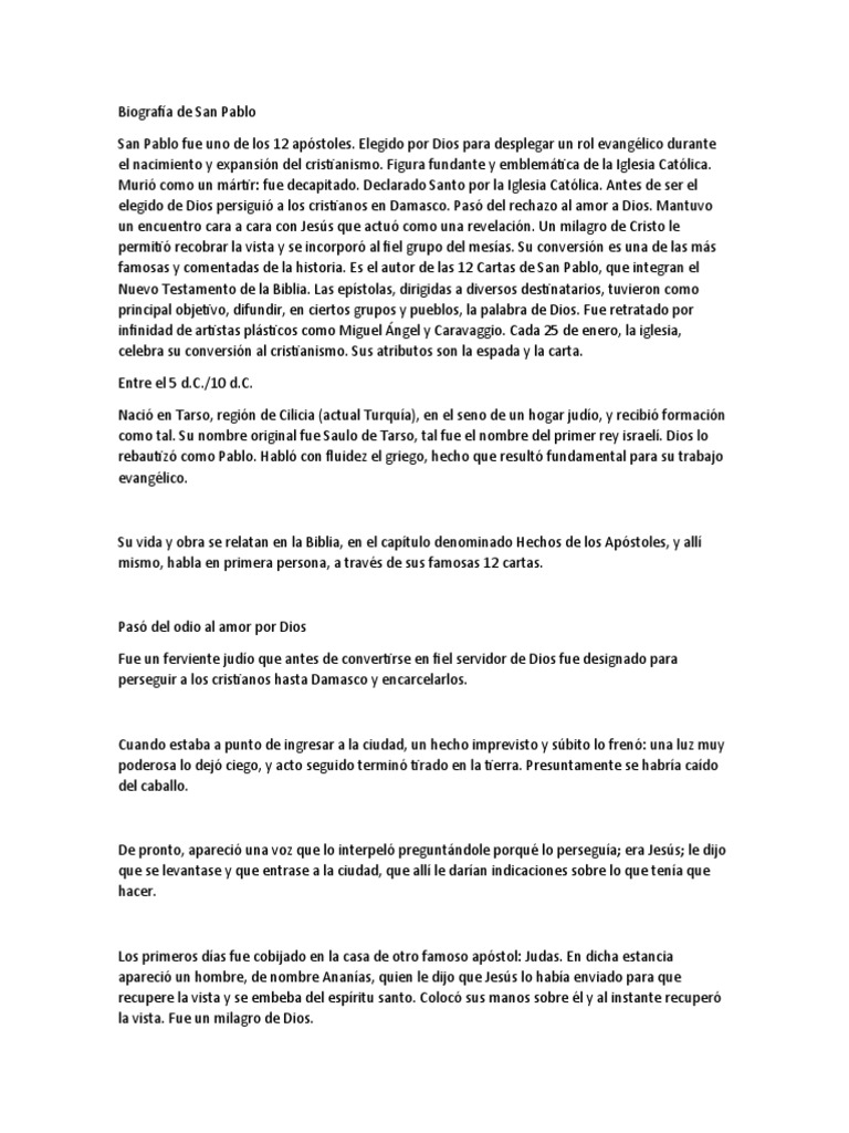 Biografía De San Pablo Pdf Pablo El Apóstol Iglesia Católica