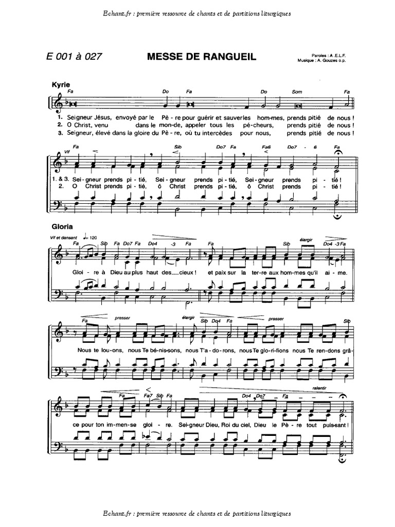 Messe De Rangueil Kyrie Gloria Sanctus Anamnese Agnus Pdf