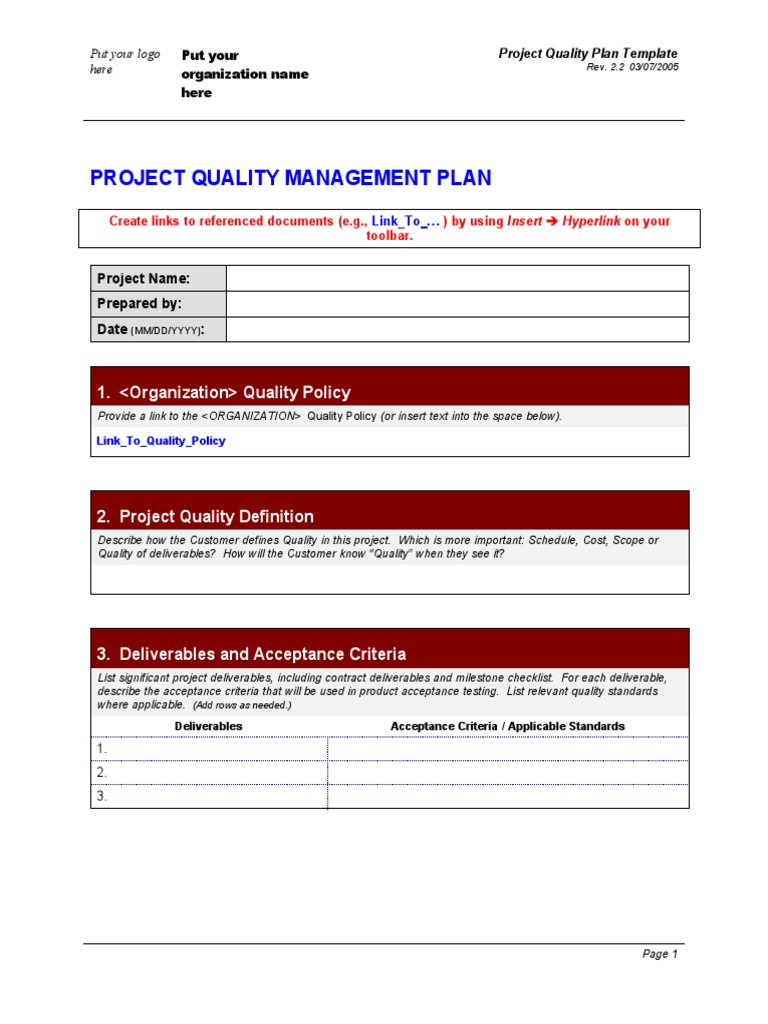 Quality Plan Template | PDF | Quality Assurance | Specification