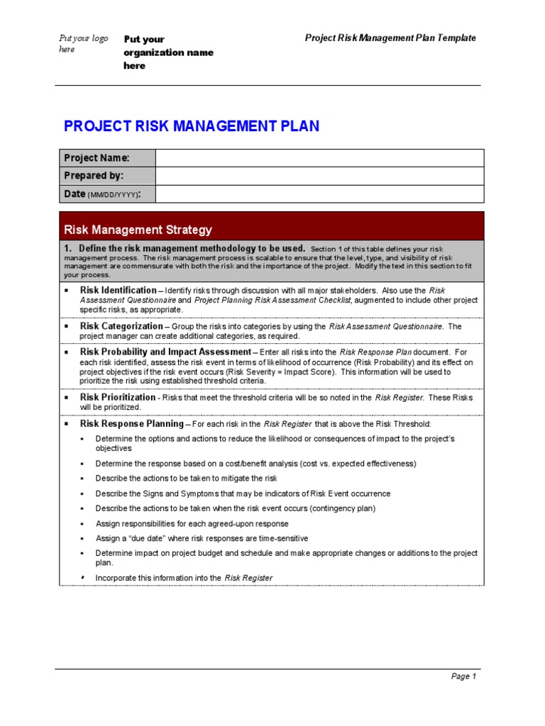 Project Risk Management Plan Template | PDF | Risk Management | Risk
