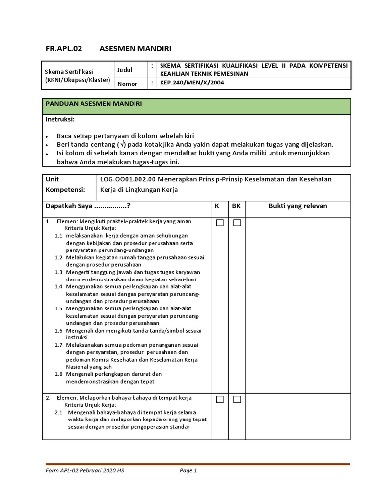 Fr Apl 02 Asesmen Mandiri 2020 Pdf
