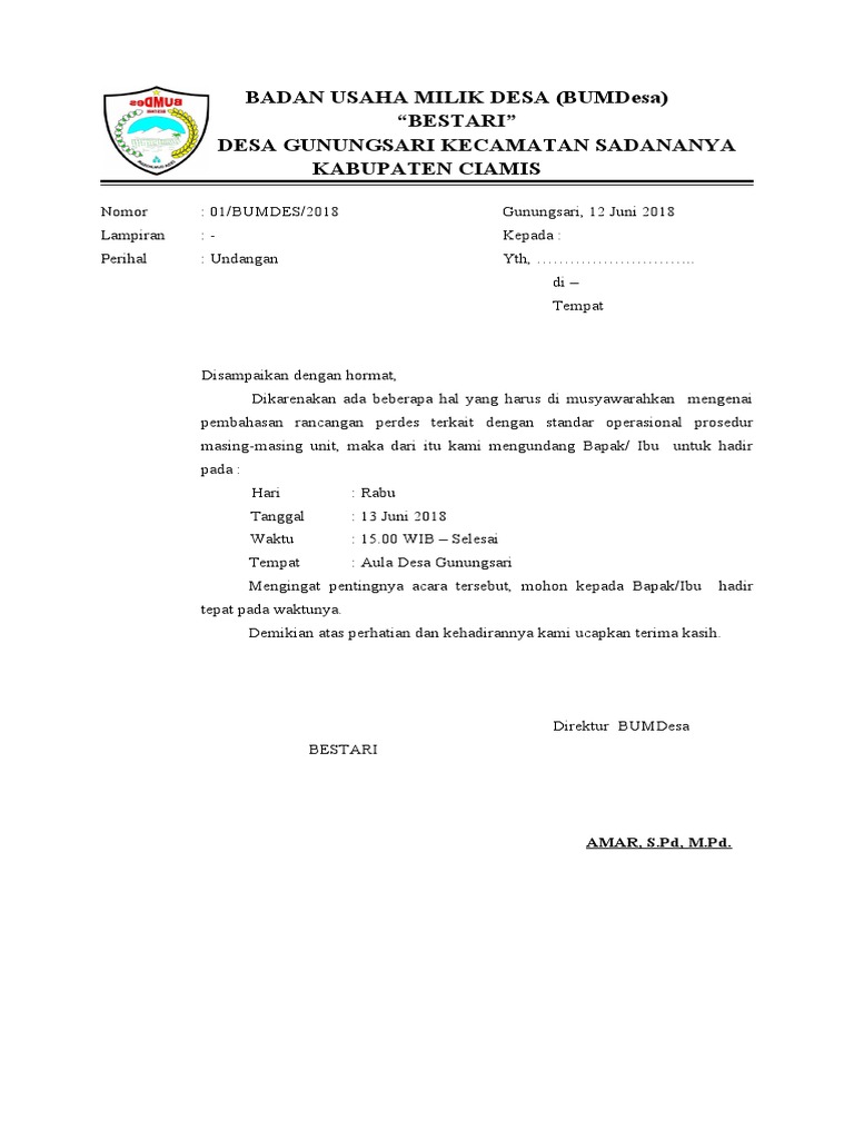 Surat Undangan Rapat | PDF