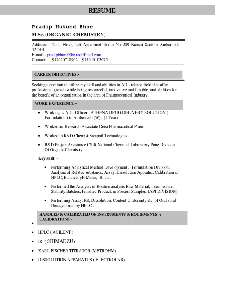 Pradip bhor cv pdf pharmaceutical formulation high performance