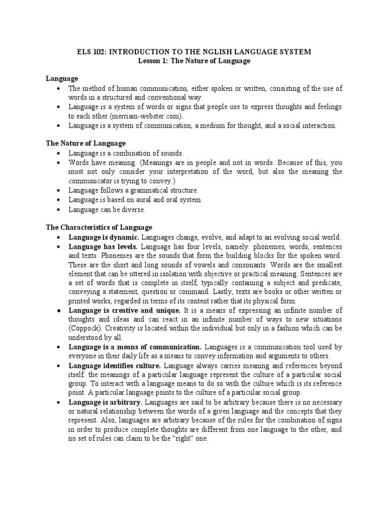 Handouts Els 102 LESSON 1 | PDF | Word | Morphology (Linguistics)