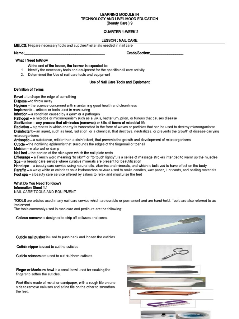 Nail Care Tools and Techniques for Grade 9 | PDF | Nail (Anatomy)