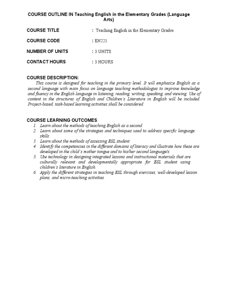 Teaching English in Elementary Grades | PDF | English As A Second Or ...