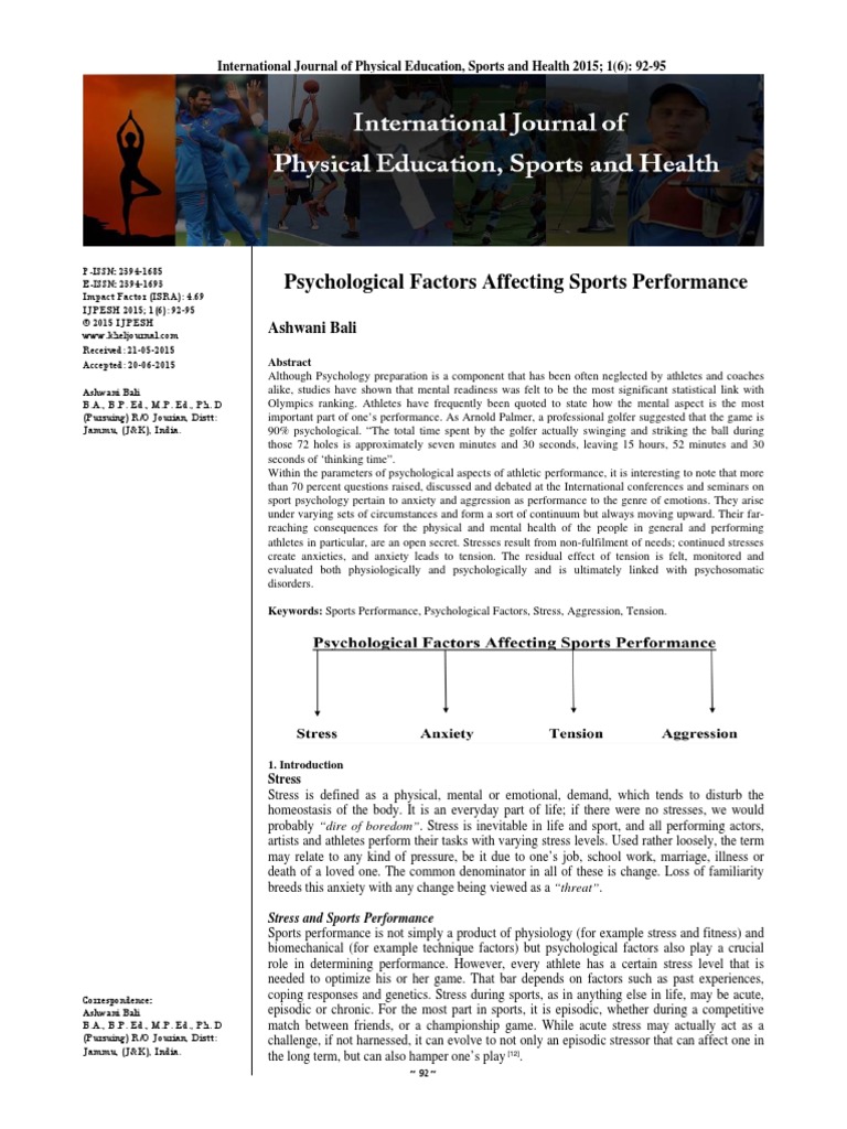 Psychological Factors Affecting Sports Performance Ashwani Bali PDF