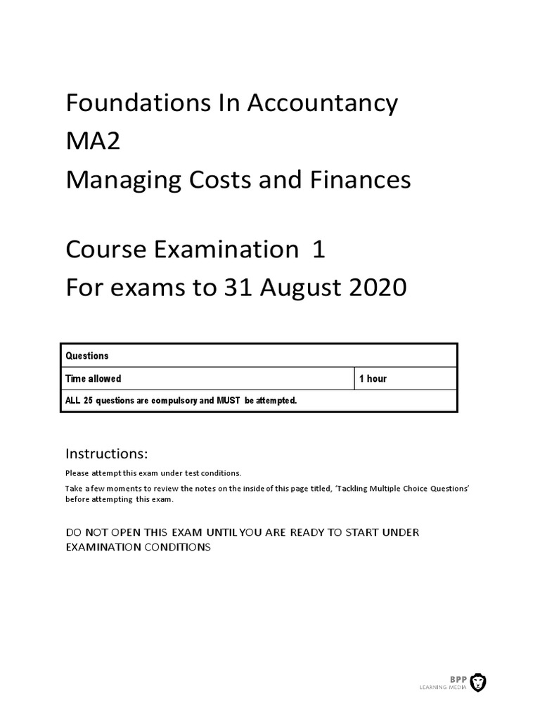 MA2 Course Exam: Managing Costs | PDF | Multiple Choice | Inventory