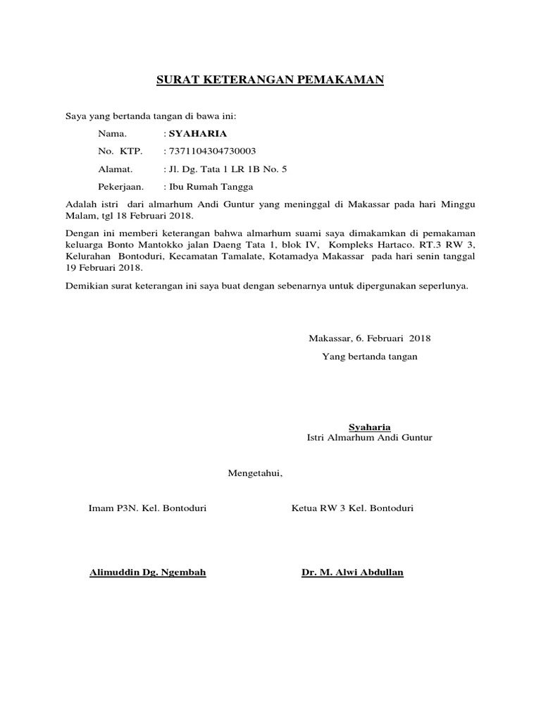 SURAT KETERANGAN PENGUBURAN | PDF