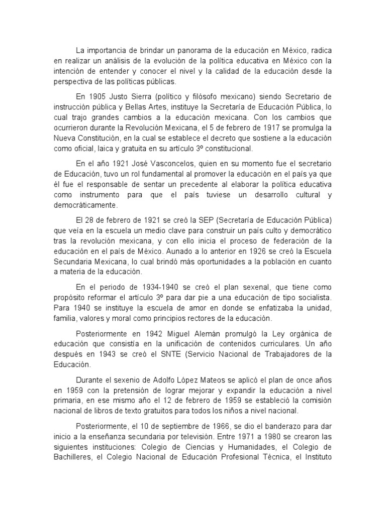 Evolución de la Educación en México | PDF