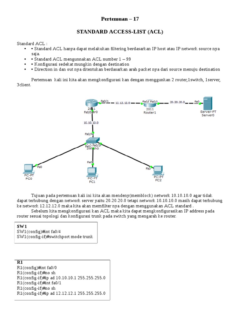 Konfigurasi Standard ACL untuk Routing | PDF