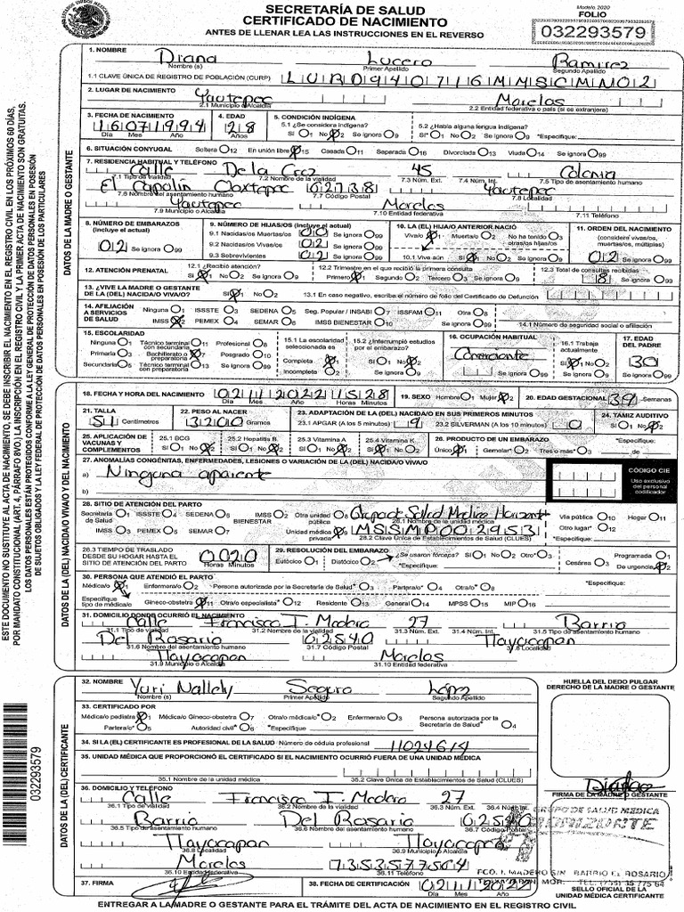 Certificado de Nacimiento | PDF