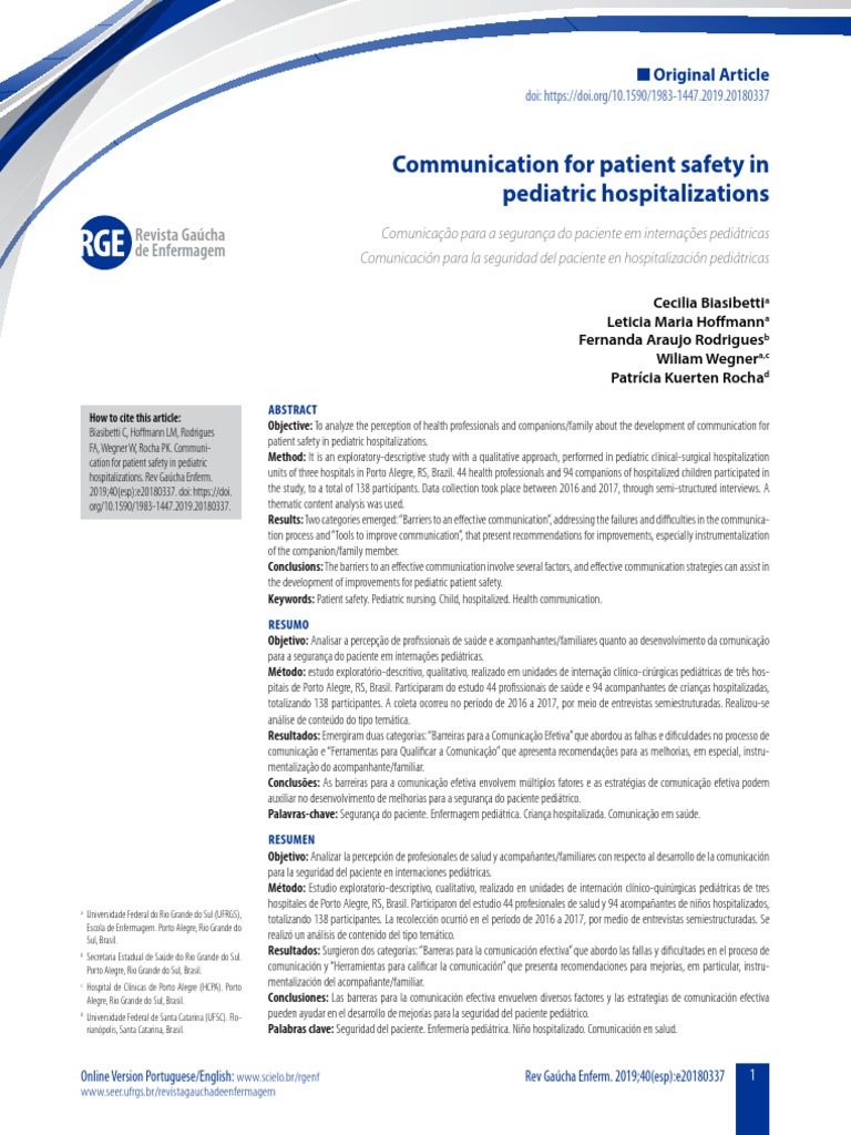 Communication For Patient Safety in Pediatric Hospitalization | PDF ...