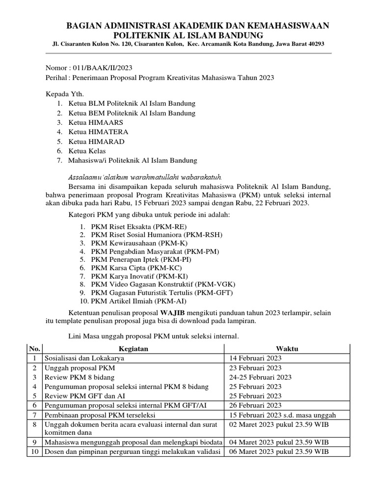 Penerimaan Proposal PKM 2023 | PDF | Seni