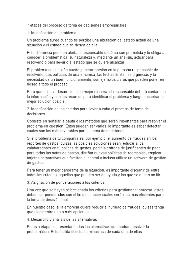 7 Etapas Del Proceso de Toma de Decisiones Empresariales | PDF | Toma ...