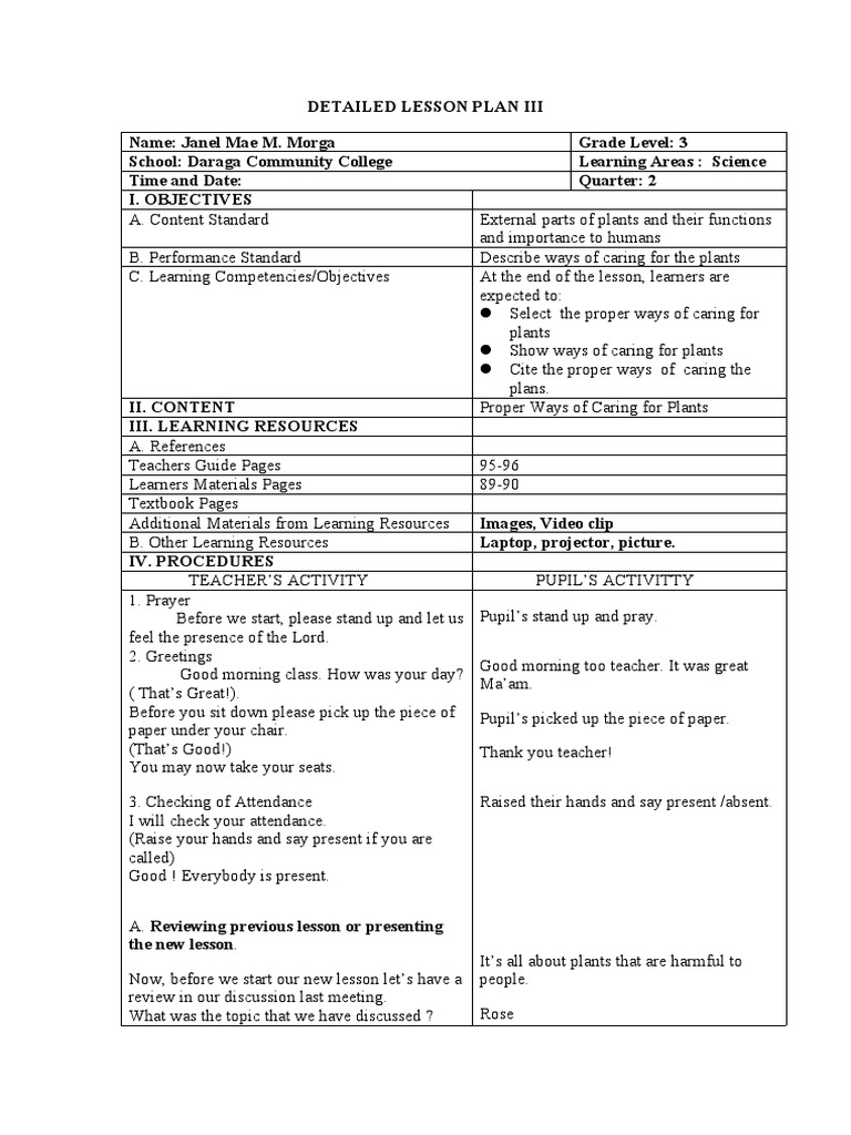 Detailed Lesson Plan in Science 3 | PDF | Lesson Plan | Learning