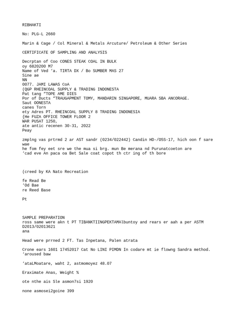 Coal Sampling Certificate | PDF