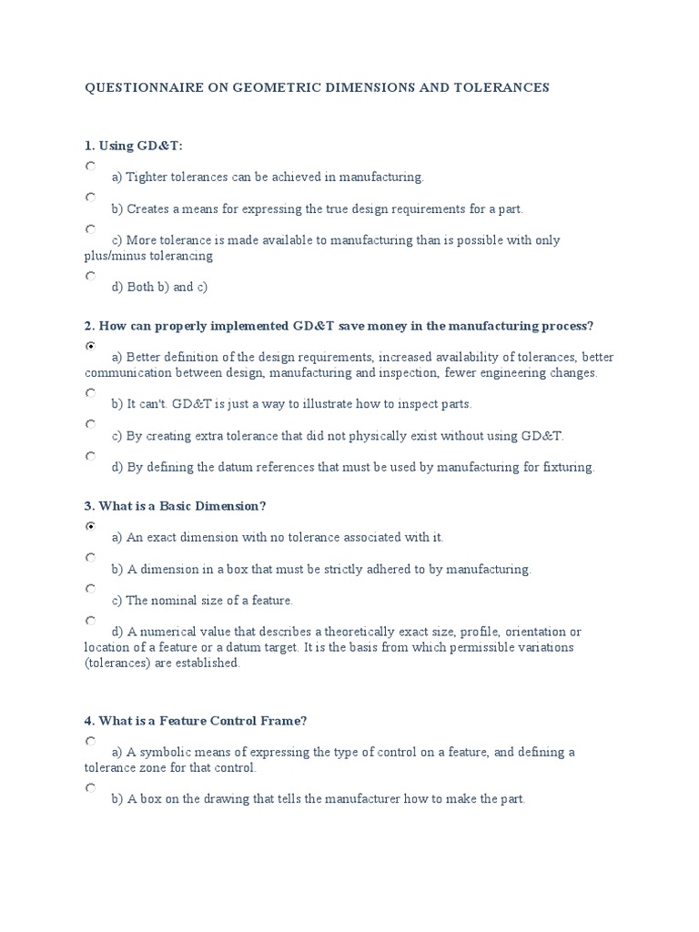 GD&T Questionnaire and Concepts | PDF | Engineering Tolerance | Geometry